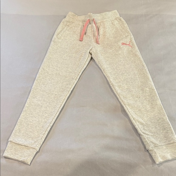 Puma Girl’s Grey Heather & Pink Sweatpants Fleece Cuffed Size M (7/8) - Picture 2 of 10
